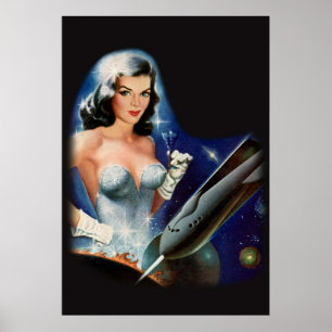 Poster Retro Pulp Science Fiction Femme dans l'espace ext