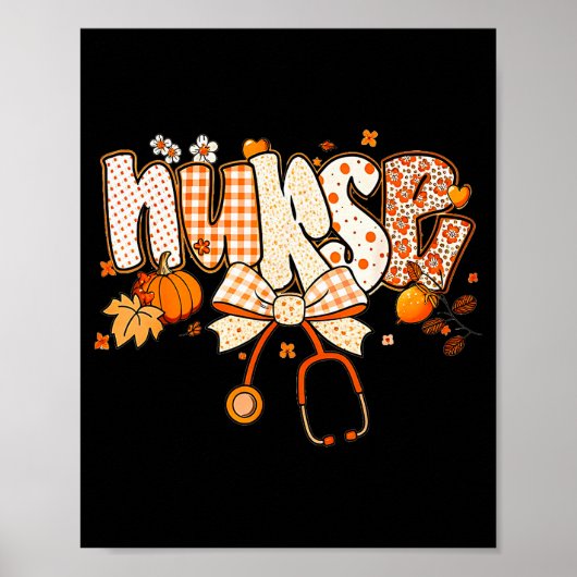 Poster Retro Pumpkin Nurse Life Stethoscope Fall Autumn F (Devant)