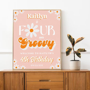 Poster Retro Quatre Filles toujours Super 4e anniversaire