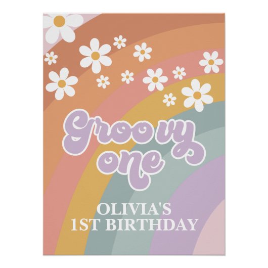 Poster Retro Rainbow Groovy One 1er Anniversaire (Devant)