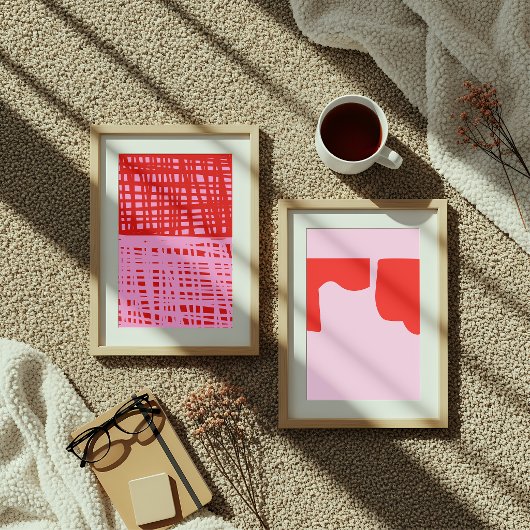 Poster Retro Red and Pink Abstract Grid