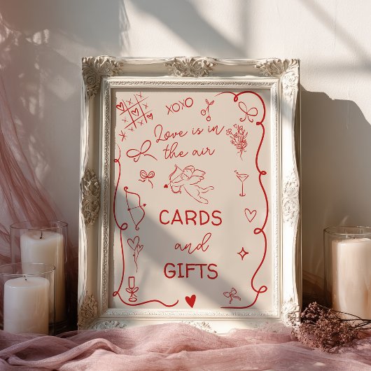 Poster Retro Red Love in the air Bridal Cards gifts Sign