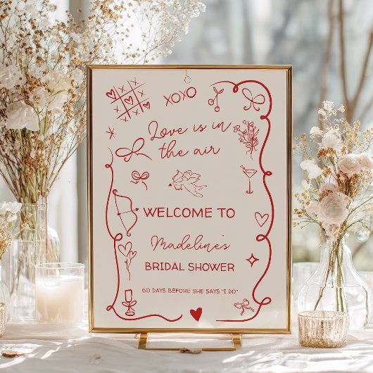 Poster Retro Red Love in the air welcome bridal shower