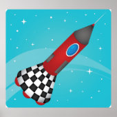 Poster Retro Red Rocket Ship in Space Galactic (Devant)