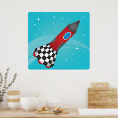 Poster Retro Red Rocket Ship in Space Galactic (Cuisine)