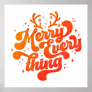 Poster Retro Red White Merry tout Joyeux Noël