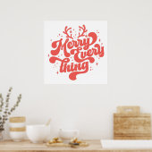 Poster Retro Red White Merry tout Joyeux Noël (Cuisine)