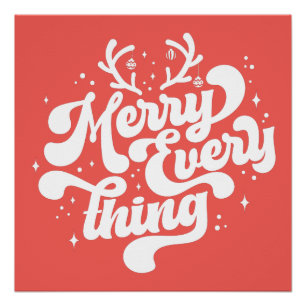 Poster Retro Red White Merry tout Joyeux Noël