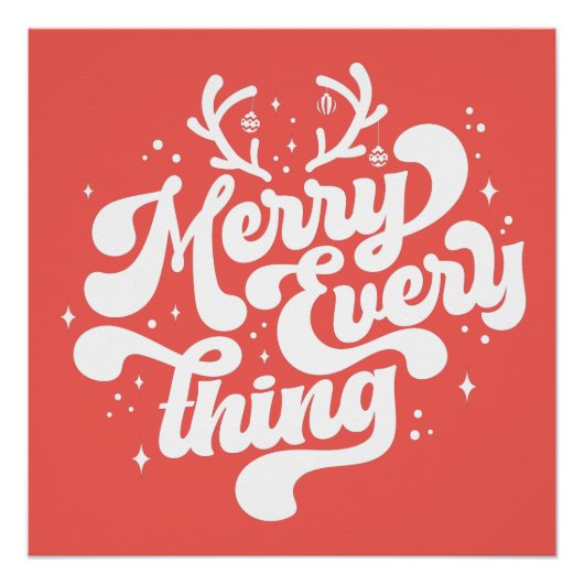 Poster Retro Red White Merry tout Joyeux Noël (Devant)