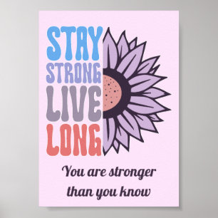 Poster Rétro Reste Fort Vis Longtemps Tournesol Positif