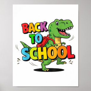 Poster Retro Retour À L'École Drôle Coloré Dinosaure Cart