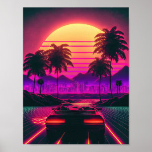 Poster Retro Ride : Racing the Sunset's Synthwaves