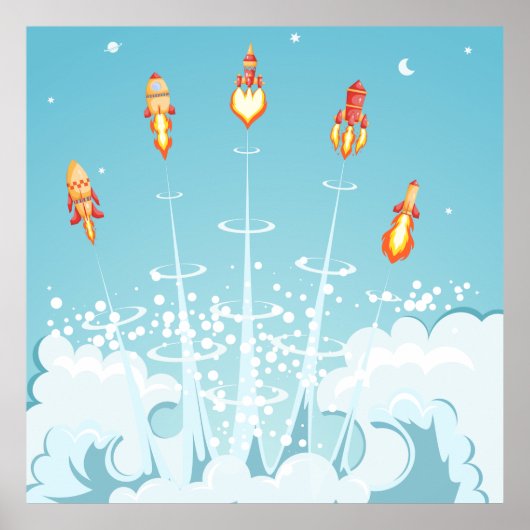 Poster Retro Rocket Navire Lancement d'Art Spatial Futuri (Devant)