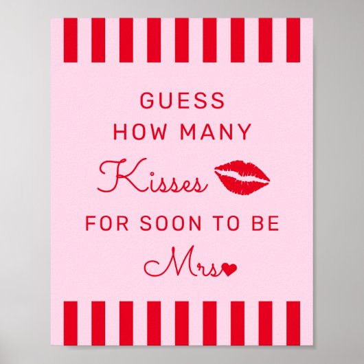 Poster Retro Rouge & Rose Devis Combien De Baisers Jeu Si (Devant)