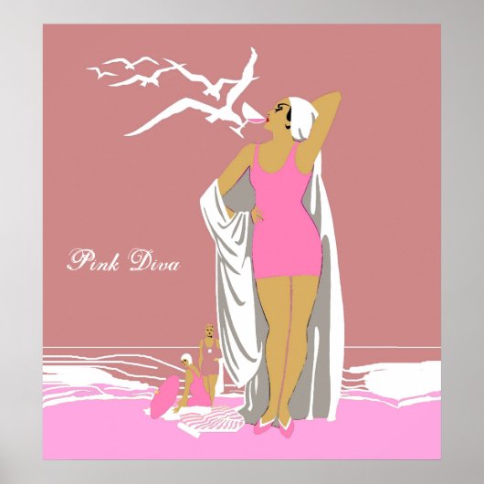 Poster  Retro Roze Girl Diva 2 (Voorkant)