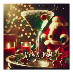 Poster Retro Santa Noël Martini verte des années 50