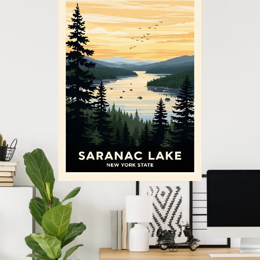 Poster Retro Saranac Lake | New York Travel (Bureau à domicile)