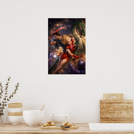 Poster Retro Sci-Fi Fantasy Space Art (Cuisine)