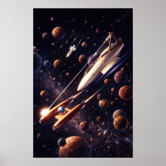Poster Retro Sci-Fi Fantasy Space Battle Art (Devant)
