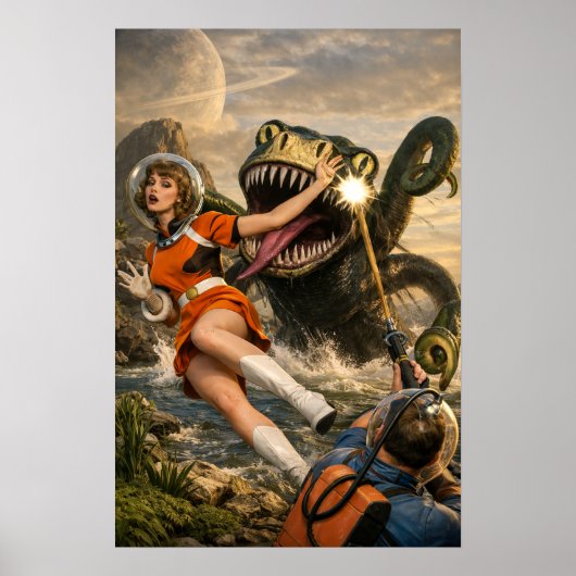 Poster Retro Sci-Fi Fantasy Space Monster Art (Devant)