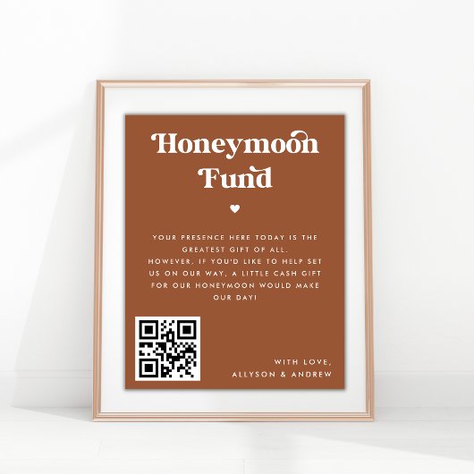 Poster Retro Script Heart Terracotta Rust Honeymoon Fund