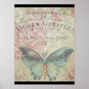 Poster rétro, shabby chic, vintage, rustique du pays, flo