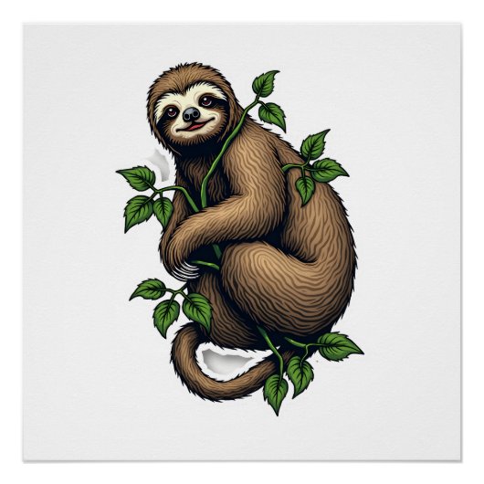 Poster Retro Sloth Line Art Vintage Tee (4) (Devant)