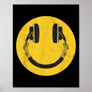 Poster Retro Smile Music Face Casques 90s Hommes Femmes K