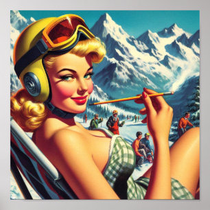 Poster Retro Snowboard Girl