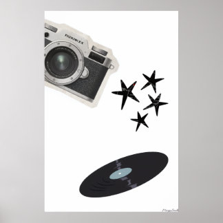 Poster Retro Soul: Vinyl, Lens & Stars Collage