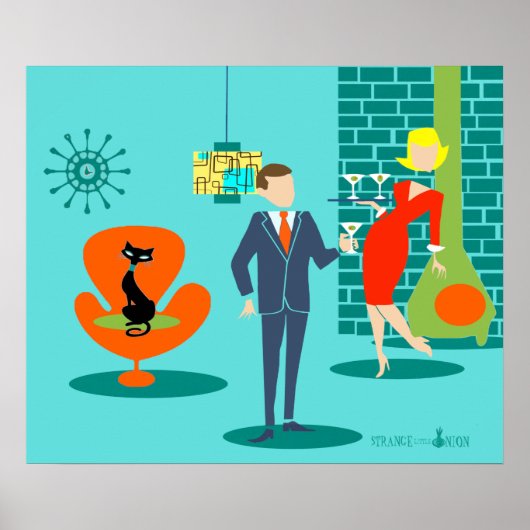 Poster Retro Space Age Cartographie Couple (Devant)