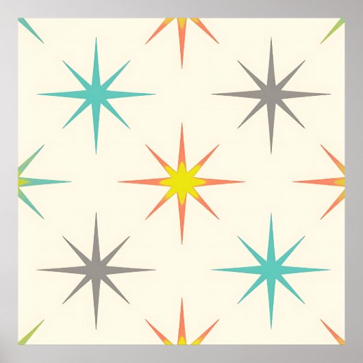 Poster Retro Starburst Mid-Century Pattern (Devant)