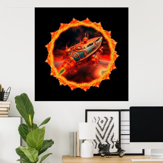 Poster Retro Steampunk Moon Rocket (Bureau à domicile)