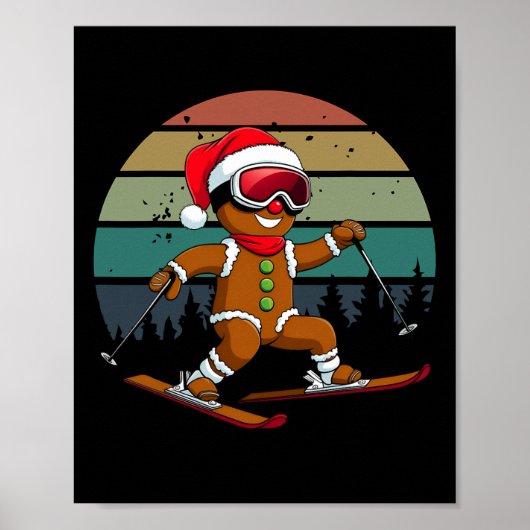 Poster Retro Sun Gingerbread Man Skiant Chapeau de Noël X (Devant)