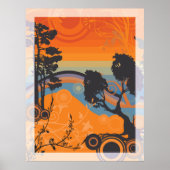 Poster Retro Sunset Forest Paysage Abstrait (Devant)