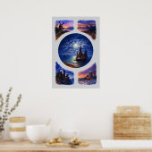 Poster Retro Sunset & Night Landscape Vignettes (Cuisine)