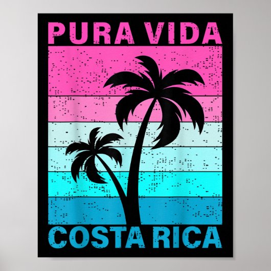 Poster Retro Sunset Palm Tree Costa Rica Vacation Pura Vi (Devant)