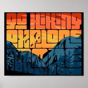 Poster Retro Sunset Paysage Randonnée Aventure Explorez