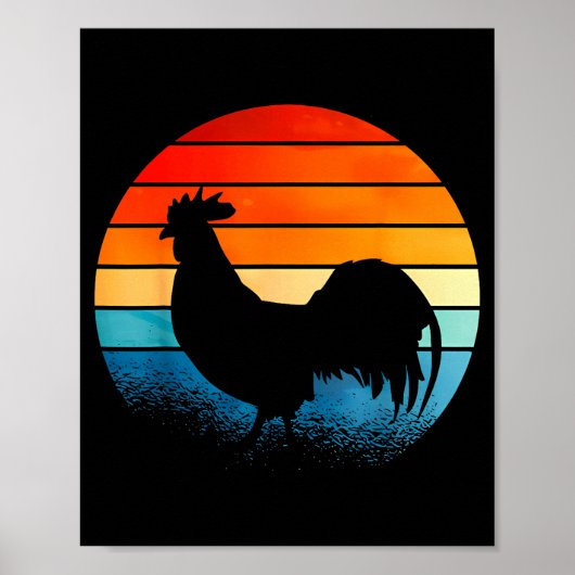 Poster Retro Sunset Rooster Chicken Lover (Devant)
