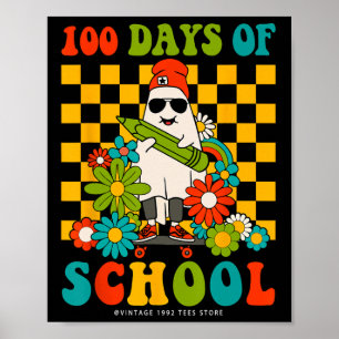 Poster Retro Super 100 Jours D'Enseignants Scolaires Enfa