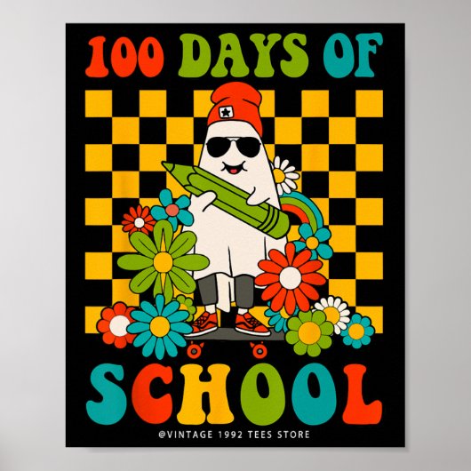 Poster Retro Super 100 Jours D'Enseignants Scolaires Enfa (Devant)
