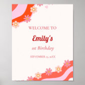 Poster Retro Super Bienvenue bébé anniversaire (Devant)