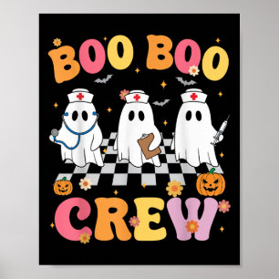 Poster Retro Super Boo Boo Crew Halloween Ghost Nurse