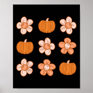 Poster Retro Super Halloween Automne Hippie Citrouille Fl