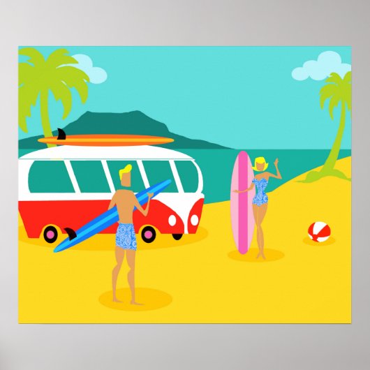 Poster Retro Surfer Couple (Devant)