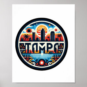 Poster Retro Tampa Floride - Tampa Bay Downtown Skyline F