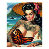 Poster Retro Tattoo Beach Pin-up (Devant)