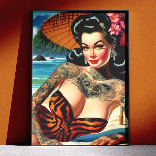 Poster Retro Tattoo Beach Pin-up