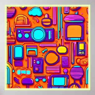 Poster Retro Tech Pop : Nostalgic Gadget Collage