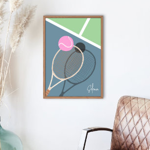 Poster Retro Tennis Hard Court Star Signature personnalis